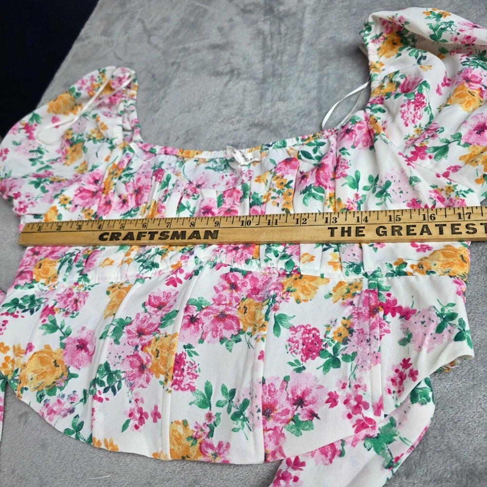 Blu Pepper Women's Floral Cropped Sweetheart Neckline Top Size XL - Picture 3 of 5